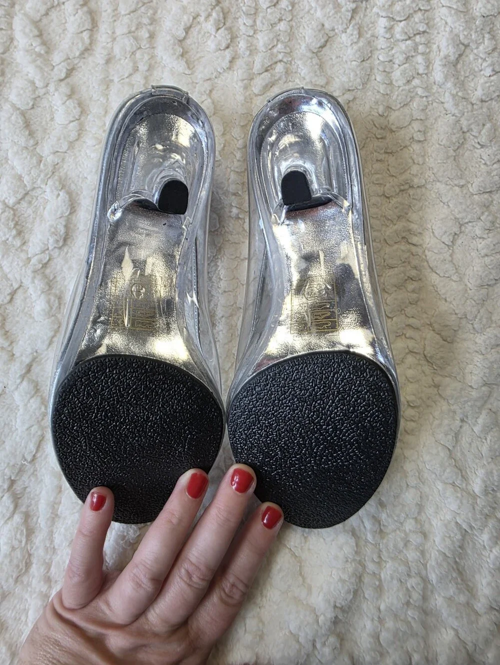 Ellie Silver Holographic Butterfly Clear Kitten Heels Size 7